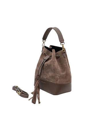 Made in Italy 100% cowhide bucked taupe bag- Designed in Paris