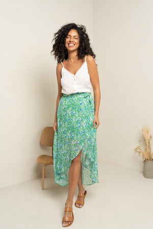 Wrap skirt blue and green floral