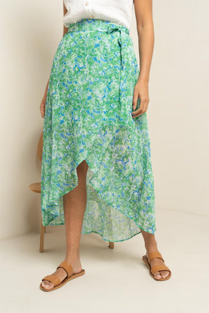 Wrap skirt blue and green floral