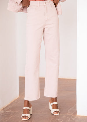 Light pastel pale pink straight jeans