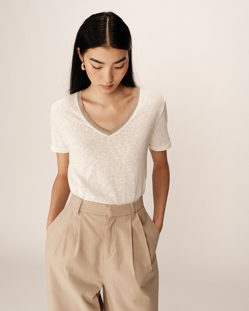 T -shirt Ecru Lurex Detail
