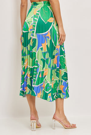 Albertine Green print pleated skirt